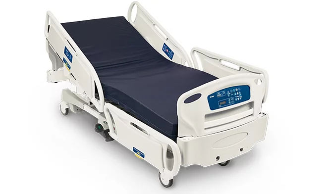 Stryker GoBed II FL28C med-surg hospital bed with full siderail coverage, low 14.5-inch bed height, and advanced mobility features for patient safety and clinical efficiency